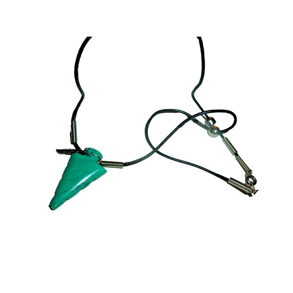 Turquoise Arrowhead Pendant Necklace Black Leather Cord‎ Silver Feather Charm